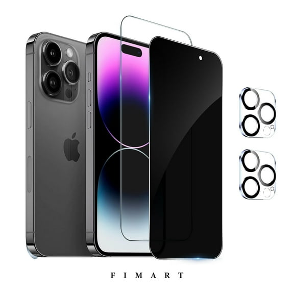 [2+2 Pack]FIMART Compatible with iPhone 14 Pro Max HD Clear + Privacy Screen Protector with Camera Lens Protector,Shatterproof Tempered Glass [9H Hardness] [Automatic Dust-Elimination Install]