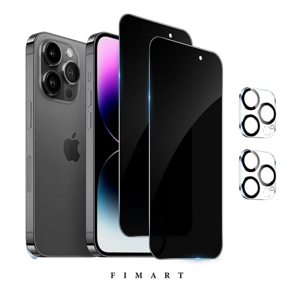 [2+2 Pack]FIMART Compatible with iPhone 14 Pro Max HD Privacy Screen Protector with Camera Lens Protector,Shatterproof Tempered Glass [9H Hardness] [Automatic Dust-Elimination Install]