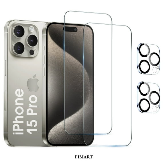 [2 2 Pack]FIMART Compatible with iPhone 15 Pro HD Clear Screen Protector with Camera Lens Protector,Shatterproof Tempered Glass [9H Hardness] [Automatic Dust-Elimination Install]