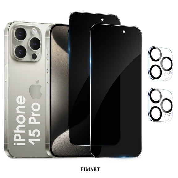 [2+2 Pack]FIMART Compatible with iPhone 15 Pro HD Privacy Screen Protector with Camera Lens Protector,Shatterproof Tempered Glass [9H Hardness] [Automatic Dust-Elimination Install]
