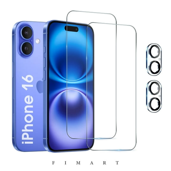 [2+2 Pack]FIMART Compatible with iPhone 16 HD Clear Screen Protector with Camera Lens Protector,Shatterproof Tempered Glass [9H Hardness] [Automatic Dust-Elimination Install]