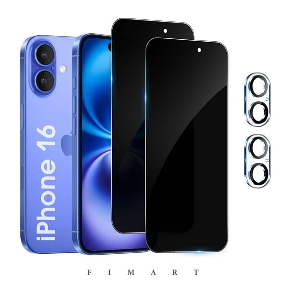 [2+2 Pack]FIMART Compatible with iPhone 16 HD Privacy Screen Protector with Camera Lens Protector,Shatterproof Tempered Glass [9H Hardness] [Automatic Dust-Elimination Install]