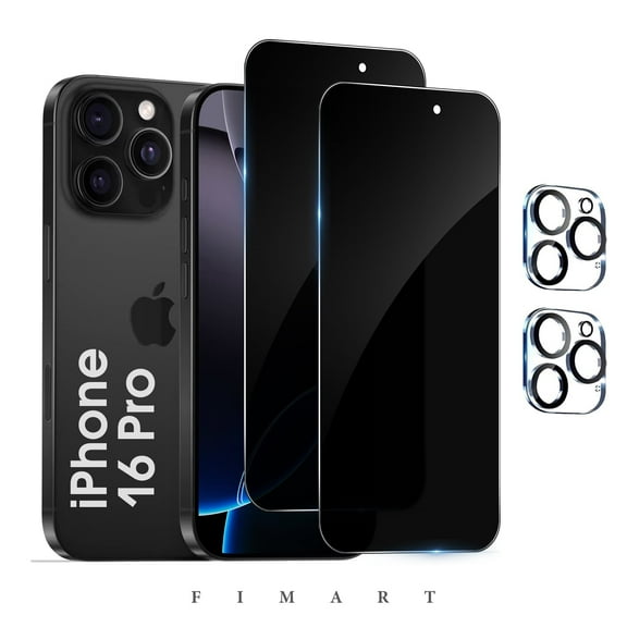 [2+2 Pack]FIMART Compatible with iPhone 16 Pro HD Privacy Screen Protector with Camera Lens Protector,Shatterproof Tempered Glass [9H Hardness] [Automatic Dust-Elimination Install]