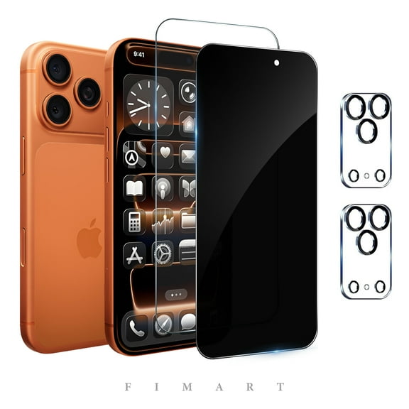 [2+2 Pack] FIMART Compatible with iPhone 17 Pro Max HD + Privacy Screen Protector with Camera Lens Protector,Tempered Glass,Sensor Protection,Dynamic Island Compatible,Case Friendly