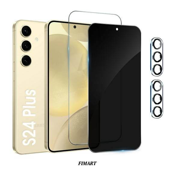 [2+2 Pack]FIMART Compatible with Samsung Galaxy S24 Plus Screen Protector, HD and Privacy Tempered Glass Screen Protector with Camera Lens Protector