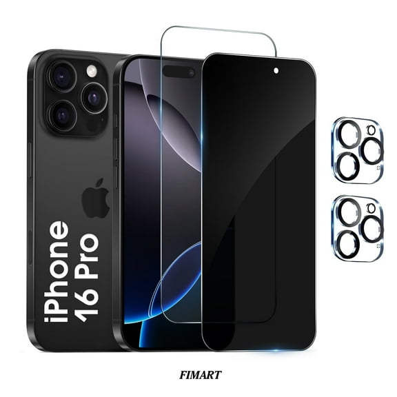 [2+2 Pack]FIMART Compatible with iPhone 16 Pro Screen Protector, HD and Privacy Tempered Glass Screen Protector with Camera Lens Protector