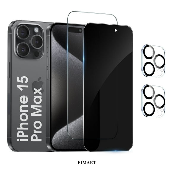 [2+2 Pack]FIMART For iPhone 15 Pro Max Screen Protector, HD and Privacy Tempered Glass Screen Protector with Camera Lens Protector [Easy Installation] [9H Hardness] [Bubble Free]