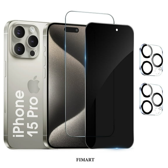 [2+2 Pack]FIMART For iPhone 15 Pro Screen Protector, HD and Privacy Tempered Glass Screen Protector with Camera Lens Protector [Easy Installation] [9H Hardness] [Bubble Free]