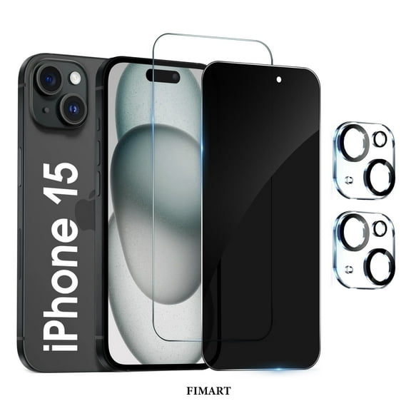 [2+2 Pack]FIMART For iPhone 15 Screen Protector, HD and Privacy Tempered Glass Screen Protector with Camera Lens Protector [Easy Installation] [9H Hardness] [Bubble Free]