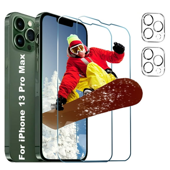 [2+2 Pack]For iPhone 13 Pro Max Screen Protector with Camera Lens Protector,Sensor Protection,Case Friendly Tempered Glass Film[9H Hardness] for iPhone 13 Pro Max