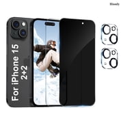 [2+2 Pack]For iphone 15 Screen Protector, HD and Privacy Tempered Glass Screen Protector with Camera Lens Protector[9H Hardness][3D Curved][Anti-Privacy]