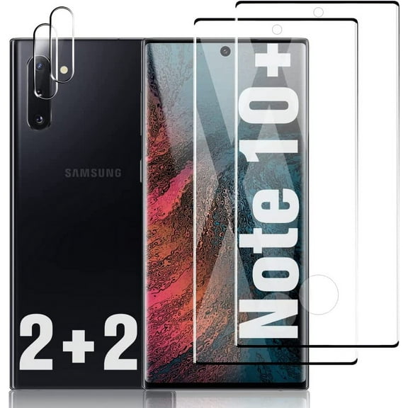 [2+2 Pack] Galaxy Note 10 Plus Screen Camera Protector, 9H Tempered Glass Scratch Resistant, Ultrasonic Fingerprint Support, 3D HD Curved, For Samsung Galaxy Note 10+ 6.8 Inch Glass Screen Protector