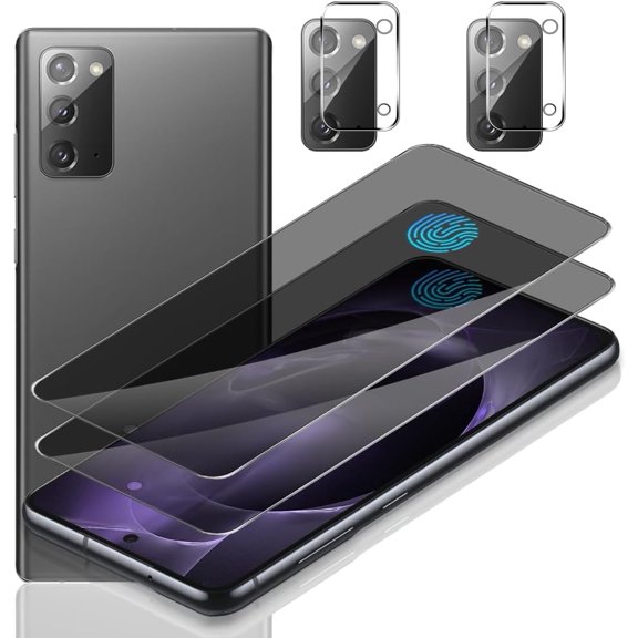 [2+2 Pack] for Galaxy Note 20 Privacy Screen Protector and Camera Lens Protector, Easy to Install, 9H Hardness, Anti-Spy, Oil Proof, Support Fingerprint Unlock, for Samsung Galaxy Note 20 6.7 Inch