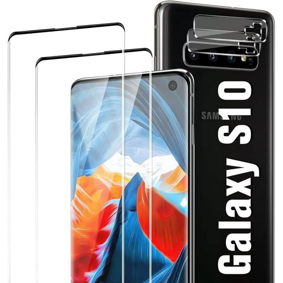 [2+2 Pack] Galaxy S10 Screen Protector with Camera Lens Protector, Fingerprint Support, 9H Tempered Glass, HD Clear Scratch Resistant for Samsung S10 Glass Screen Protector (6.1 Inch)