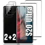 [2+2 Pack] Galaxy S20 Ultra Screen Camera Protector, 9H Tempered Glass Scratch Resistant, 3D HD Curved- Ultrasonic Fingerprint Support for Samsung Galaxy S20 Ultra 5G 6.9 Inch Glass Screen Protector