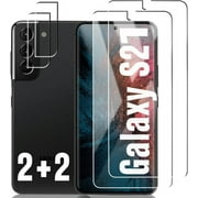 [2+2 Pack] Galaxy S21 Screen Camera Protector, 9H Tempered Glass Scratch Resistant, Ultrasonic Fingerprint Support, for Samsung 5G 6.2 Inch Protector