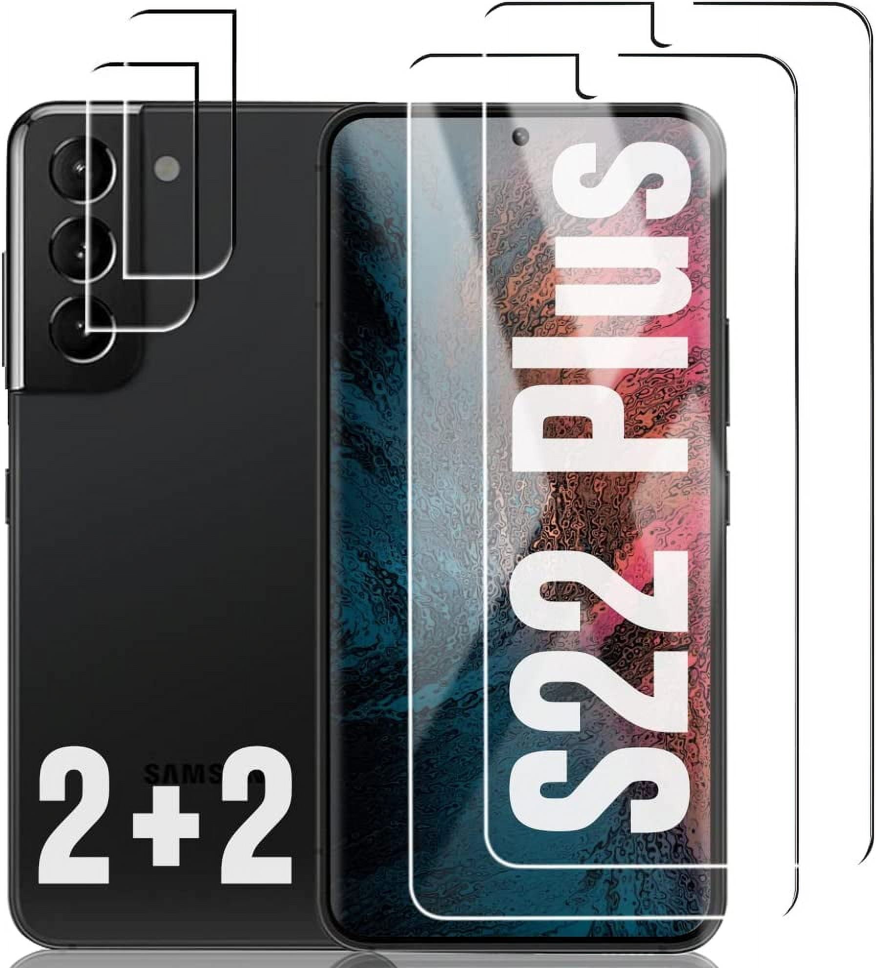 [2+2 Pack] Galaxy S22 Plus Screen Camera Protector, 9H Tempered Glass Scratch Resistant
