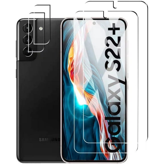 [2+2 Pack] Galaxy S22 Plus Screen Protector Tempered Glass with Camera Lens Protector HD Scratch-Resistant Support Ultrasonic Fingerprint for Samsung Galaxy S22 Plus / S22+ 5G 6.6 Inch