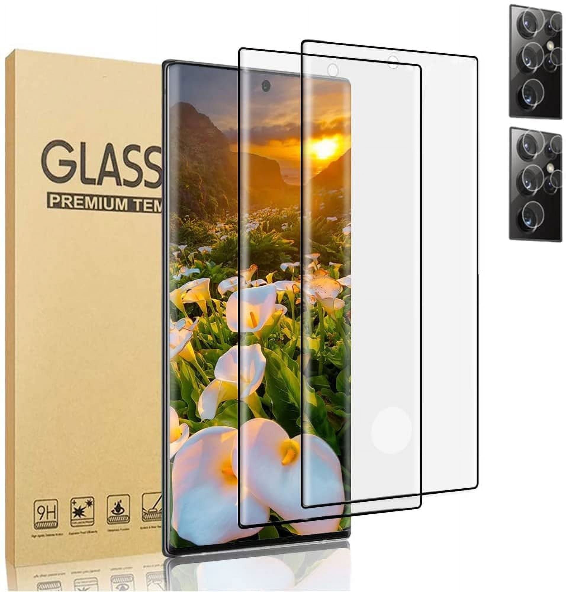 [2+2 Pack] Galaxy S22 Ultra 5G Screen Protector, with 2 Pack Camera Lens Protector, 9H Hardness, Support Fingerprint, 3D Curved HD Tempered Glass Film, for Samsung Galaxy S22 Ultra (6.8")