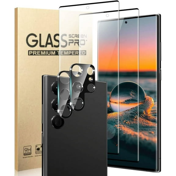 [2 2 Pack] Galaxy S22 Ultra Screen Protector, 9H Tempered Glass, Ultrasonic Fingerprint Support, 3D Curved,HD Clear Scratch Resistant for Samsung Galaxy S22 Ultra 5G Glass Screen Protector(6.8 Inch)