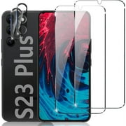 [2+2 Pack] Galaxy S23 Plus Screen Camera Protector, 9H Tempered Glass Scratch Resistant, Ultrasonic Fingerprint Support, HD Curved, for Samsung Galaxy S23+ Plus 5G 6.6 Inch Glass Screen Protector