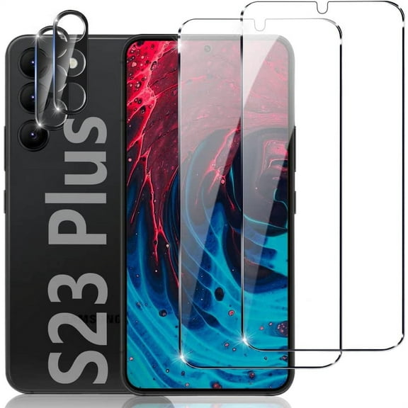 [2+2 Pack] Galaxy S23 Plus Screen Camera Protector, 9H Tempered Glass Scratch Resistant, Ultrasonic Fingerprint Support, HD Curved, for Samsung Galaxy S23+ Plus 5G 6.6 Inch Glass Screen Protector