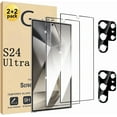 thumbnail image 1 of 【2+2 Pack】 Galaxy S24 Ultra 2 Pack Tempered Screen Protector + 2 Pack Camera Lens Tempered Glass, High Clarity Bubble Free, for Samsung Galaxy S24 Ultra Screen Protector, 1 of 7