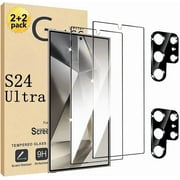 2+2 Pack  Galaxy S24 Ultra 2 Pack Tempered Screen Protector + 2 Pack Camera Lens Tempered Glass, High Clarity Bubble Free, for Samsung Galaxy S24 Ultra Screen Protector