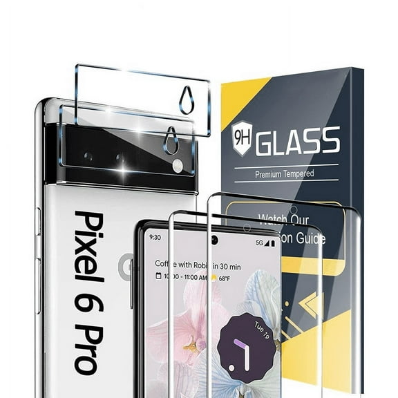 [2+2 Pack] for Google Pixel 6 Pro Screen Protector, 9H Tempered Glass, Ultrasonic Fingerprint Compatible, 3D Curved, HD Clear Scratch Resistant for Google Pixel 6 Pro 5G Glass Screen Protector
