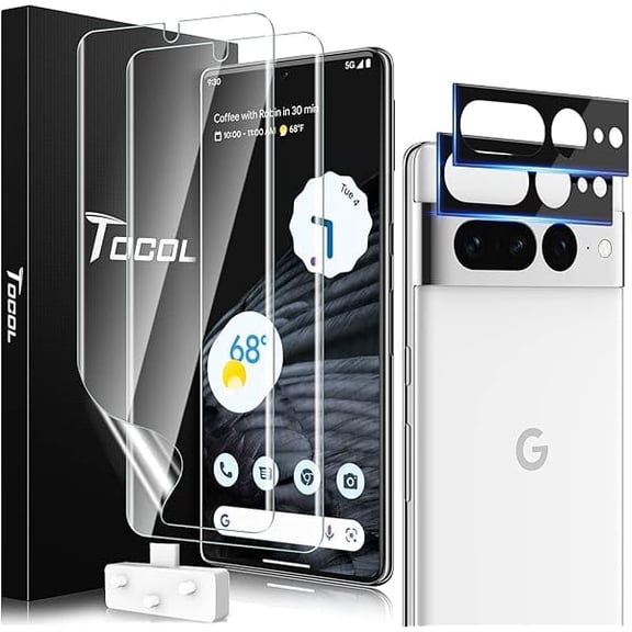 2+2 Pack for Google Pixel 7 Pro Screen Protector -2 Pack Screen Protector (TPU) & 2 Pack Glass Camera Lens Protector, Soft TPU Screen Protector for Pixel 7 Pro, Self-Healing, [Alignment Kit]