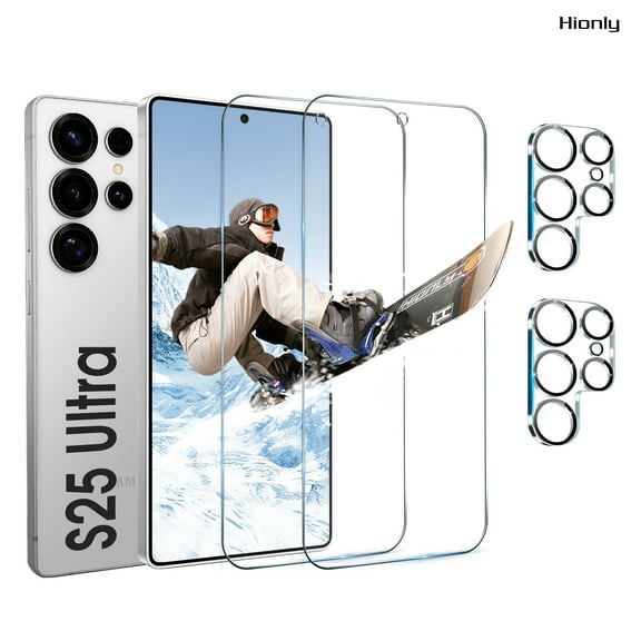 [2 2 Pack] Hionly Compatible with Samsung Galaxy S25 Ultra HD Screen Protector with Camera Lens Protector