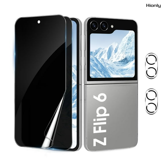 [2+2 Pack] Hionly Compatible with Samsung Galaxy Z Flip 6 Privacy Screen Protector with Camera Lens Protector
