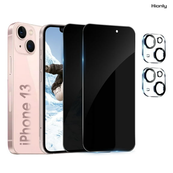 [2+2 Pack] Hionly Compatible with iPhone 13 Privacy Screen Protector with Camera Lens Protector