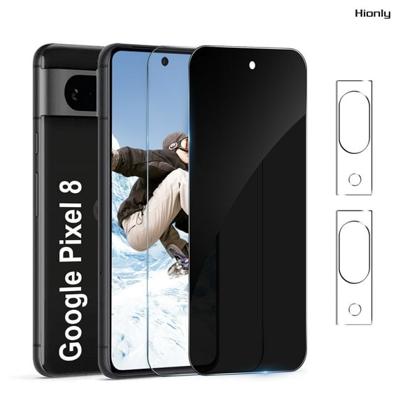 [2+2 Pack] Hionly for Google Pixel 8 HD Privacy Screen Protector with Camera Lens Protector,Sensor Protection,Case Friendly Tempered Glass Film[9H Hardness] [Bubble Free] [Easy Install]