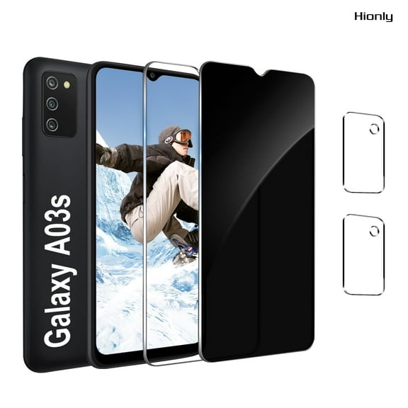 [2+2 Pack] Hionly for Samsung Galaxy A03S HD Privacy Screen Protector with Camera Lens Protector,Sensor Protection,Case Friendly Tempered Glass Film[9H Hardness] [Bubble Free] [Easy Install]