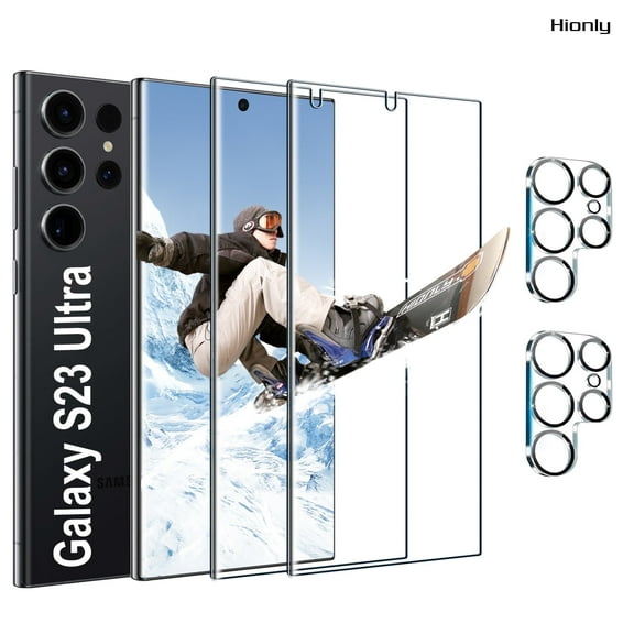 [2+2 Pack] Hionly for Samsung Galaxy S23 Ultra HD Screen Protector with Camera Lens Protector,Sensor Protection,Case Friendly Tempered Glass Film[9H Hardness] [Bubble Free] [Easy Install]