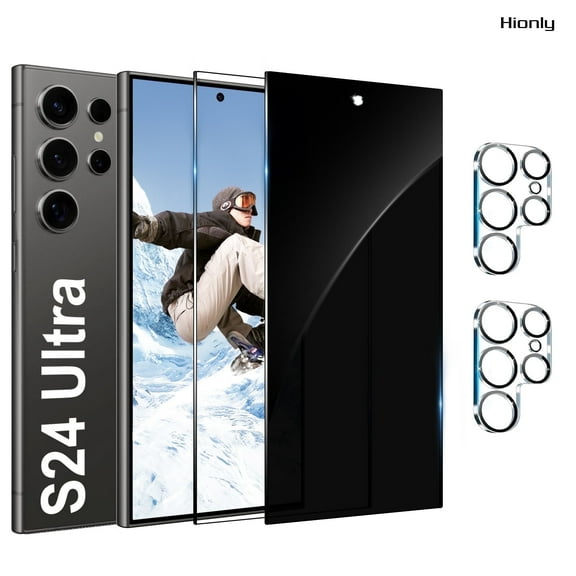 [2 2 Pack] Hionly for Samsung Galaxy S24 Ultra HD Privacy Screen Protector with Camera Lens Protector,Sensor Protection,Case Friendly Tempered Glass Film[9H Hardness] [Bubble Free] [Easy Install]