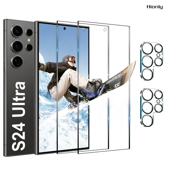 [2 2 Pack] Hionly for Samsung Galaxy S24 Ultra HD Screen Protector with Camera Lens Protector,Sensor Protection,Case Friendly Tempered Glass Film[9H Hardness] [Bubble Free] [Easy Install]