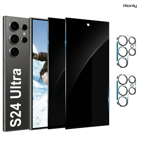 [2+2 Pack] Hionly for Samsung Galaxy S24 Ultra Privacy Screen Protector with Camera Lens Protector,Sensor Protection,Case Friendly Tempered Glass Film[9H Hardness] [Bubble Free] [Easy Install]