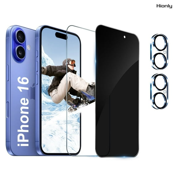 [2+2 Pack] Hionly for iPhone 16 HD Privacy Screen Protector with Camera Lens Protector,Sensor Protection,Case Friendly Tempered Glass Film[9H Hardness] [Bubble Free] [Easy Install]