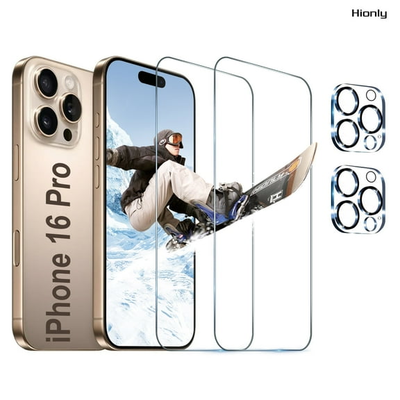 [2 2 Pack] Hionly for iPhone 16 Pro HD Screen Protector with Camera Lens Protector,Sensor Protection,Case Friendly Tempered Glass Film[9H Hardness] [Bubble Free] [Easy Install]