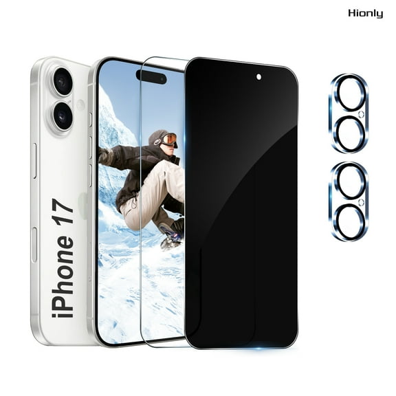 [2+2 Pack] Hionly for iPhone 17 HD Privacy Screen Protector with Camera Lens Protector,Sensor Protection,Case Friendly Tempered Glass Film[9H Hardness] [Bubble Free] [Easy Install]