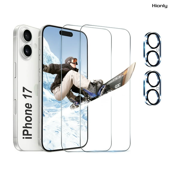 [2+2 Pack] Hionly for iPhone 17 HD Screen Protector with Camera Lens Protector,Sensor Protection,Case Friendly Tempered Glass Film[9H Hardness] [Bubble Free] [Easy Install]