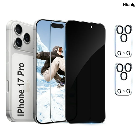 [2+2 Pack] Hionly for iPhone 17 Pro HD Privacy Screen Protector with Camera Lens Protector,Sensor Protection,Case Friendly Tempered Glass Film[9H Hardness] [Bubble Free] [Easy Install]