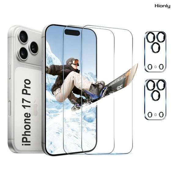 [2+2 Pack] Hionly for iPhone 17 Pro HD Screen Protector with Camera Lens Protector,Sensor Protection,Case Friendly Tempered Glass Film[9H Hardness] [Bubble Free] [Easy Install]