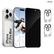 [2+2 Pack] Hionly for iPhone 17 Pro Max HD Privacy Screen Protector with Camera Lens Protector,Sensor Protection,Case Friendly Tempered Glass Film[9H Hardness] [Bubble Free] [Easy Install]