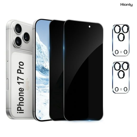 [2 2 Pack] Hionly for iPhone 17 Pro Privacy Screen Protector with Camera Lens Protector,Sensor Protection,Case Friendly Tempered Glass Film[9H Hardness] [Bubble Free] [Easy Install]