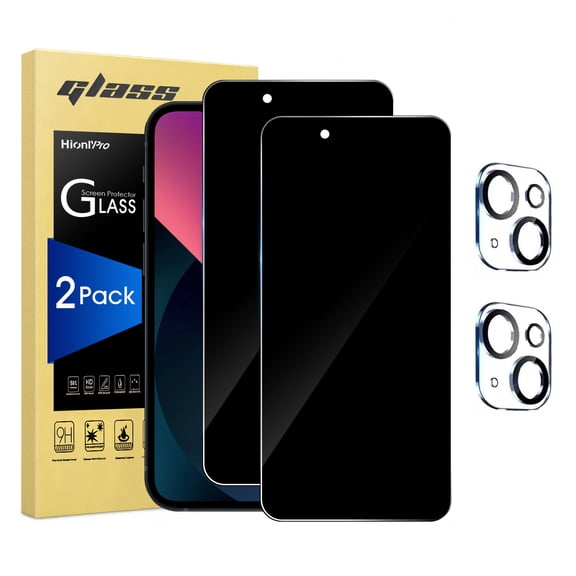 [2+2 Pack] HionlyPro Compatible with iPhone 13 HD and Privacy Screen Protector with Camera Lens Protector, [9H Hardness] Bubble Free, HD Clear, Easy Installation, Case Friendly