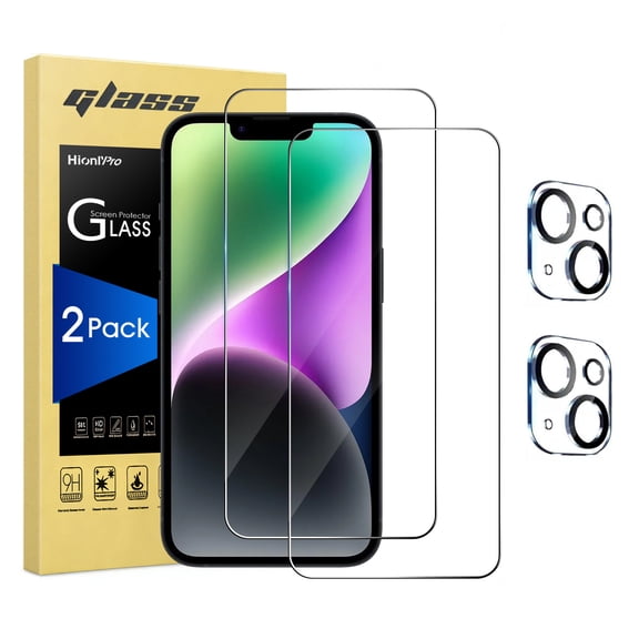 [2+2 Pack] HionlyPro Compatible with iPhone 14 Screen Protector with Camera Lens Protector, [9H Hardness] Bubble Free, HD Clear, Easy Installation, Case Friendly