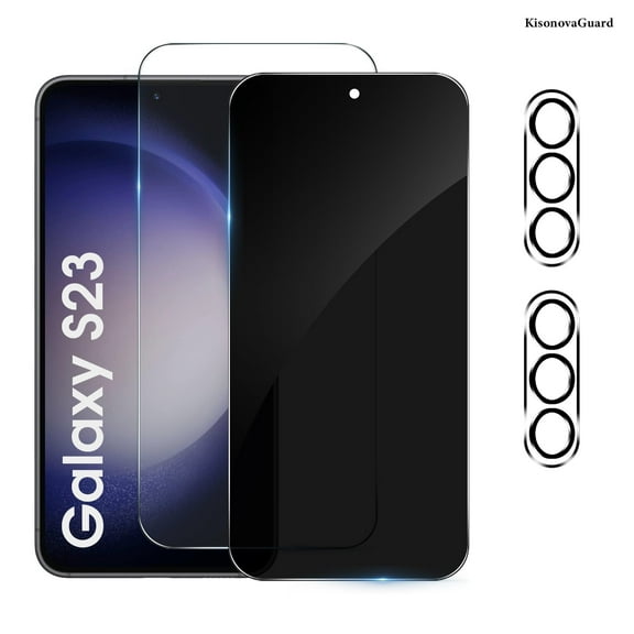 [2 2 Pack] KisonovaGuard Compatible with Samsung Galaxy S23 HD and Privacy Screen Protector with Camera Lens Protector